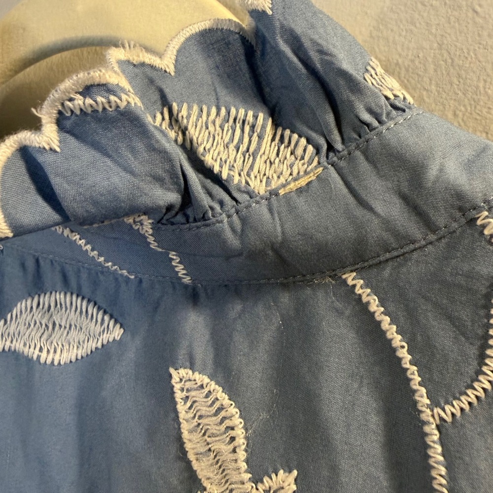 Talbots Blouse Floral Embroidered Ruffle Neck Cottagecore Boho Coastal Women M - Picture 8 of 12